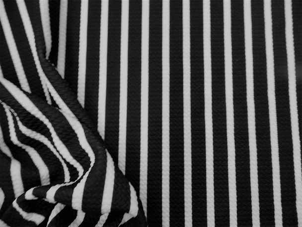 Bullet Printed Liverpool Textured Fabric 4 way Stretch Black White Stripe X35