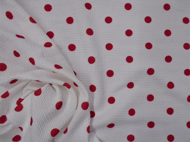 Bullet Printed Liverpool Textured Fabric Stretch White Red Small Polka Dot R29