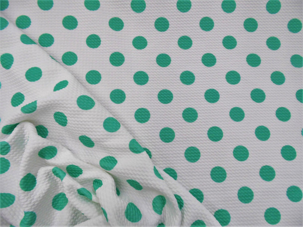 Bullet Printed Liverpool Textured Fabric 4 way Stretch White Mint Green Polka Dot V37