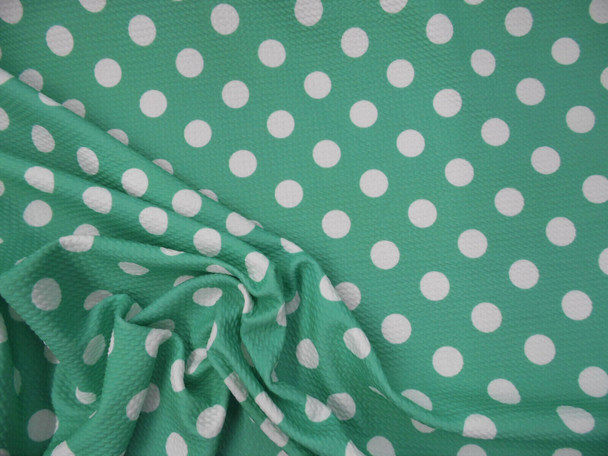 Bullet Printed Liverpool Textured Fabric 4 way Stretch Mint Green White Polka Dot P15