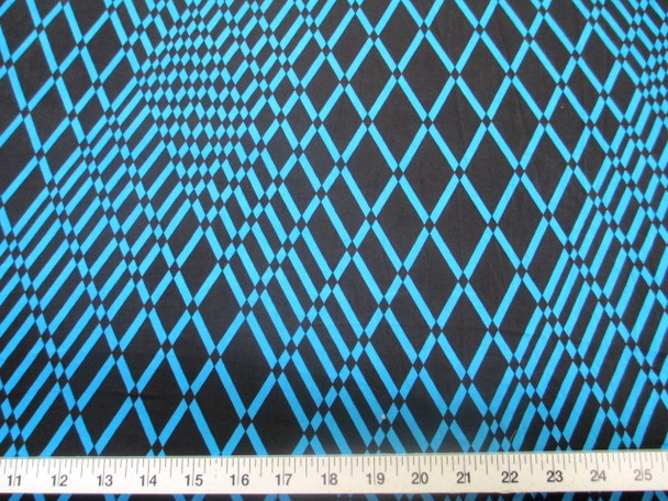 Discount Fabric Printed Lycra Spandex Stretch Turquoise Geometric Diamonds B200