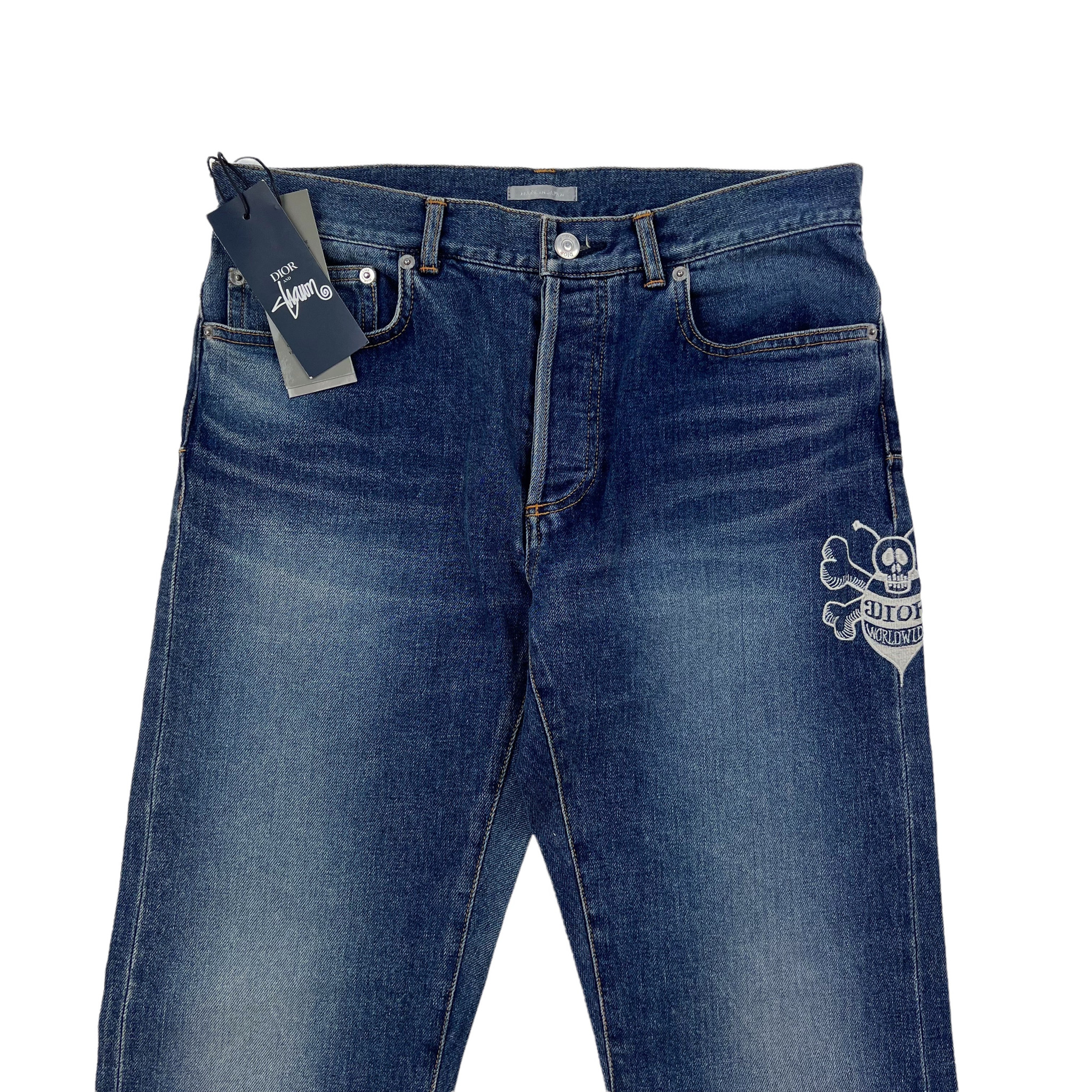 Dior x stussy bee embroidered denim jeans sz 36 blue SS19 | eBay