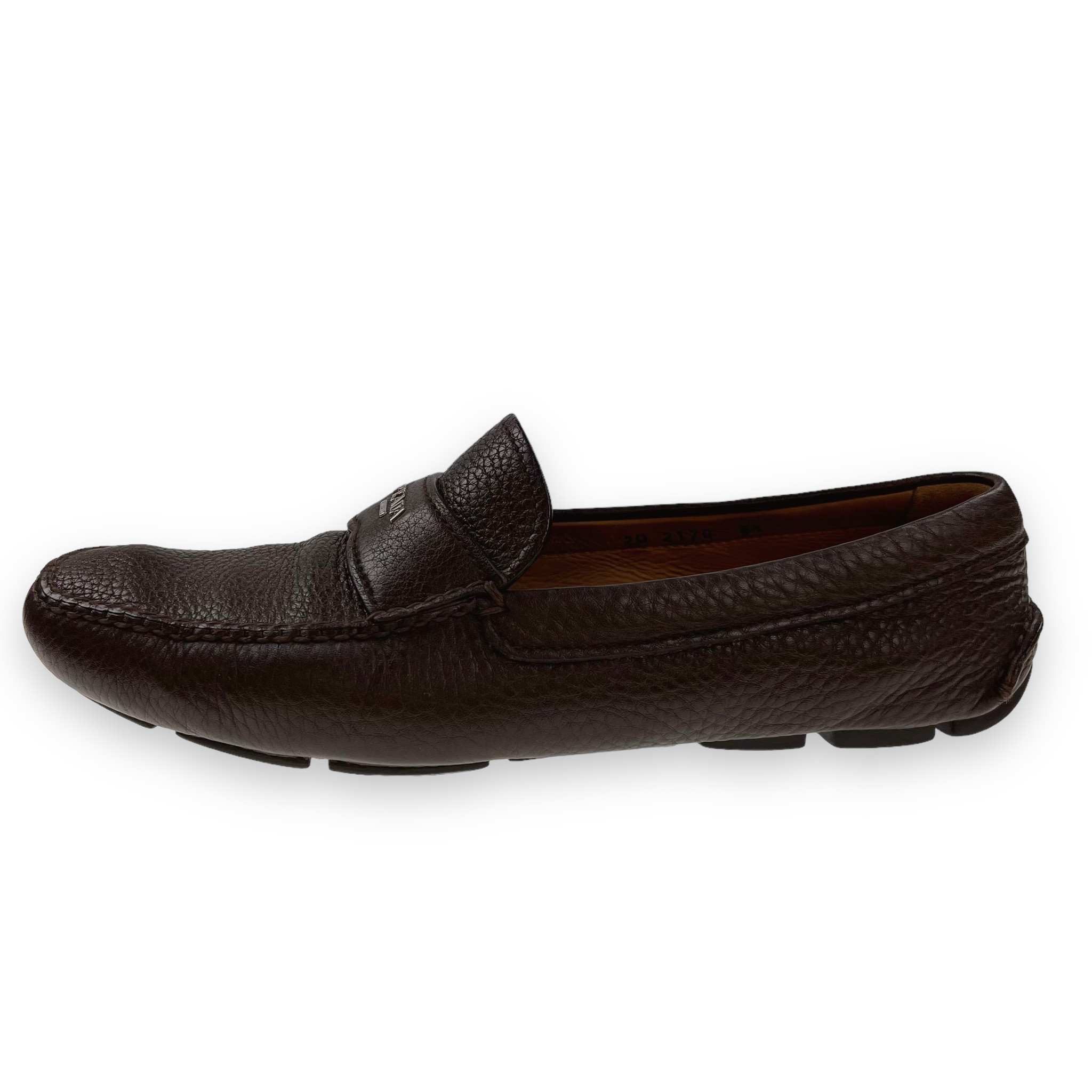 Prada Brown Pebbled Leather Loafers - Oliver's Archive