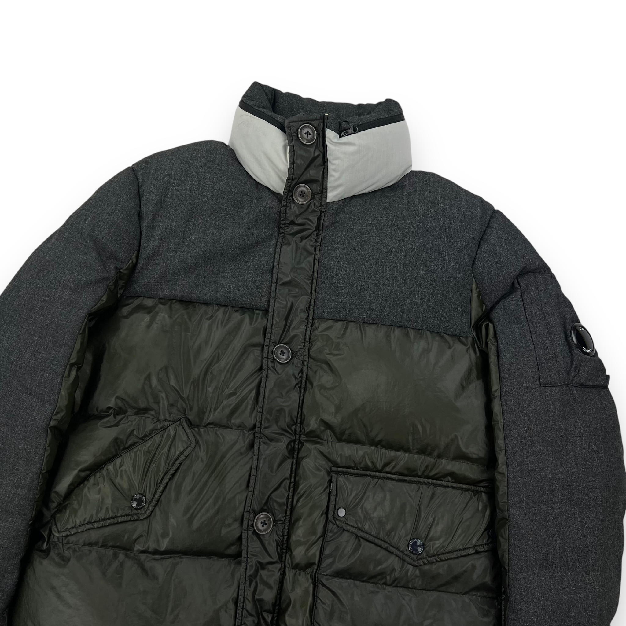 C.P. Company Grey & Green Sample Down Jacket - Oliver's Archive