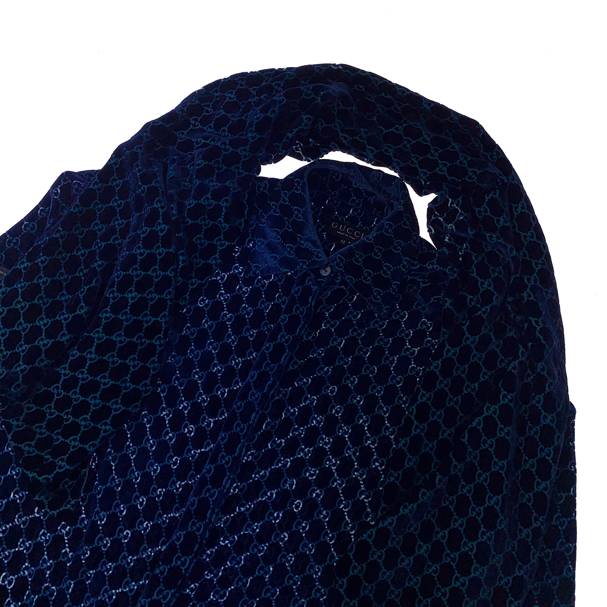 Gucci by Tom Ford 1997 Blue Velvet Shirt & Scarf Set - Oliver's