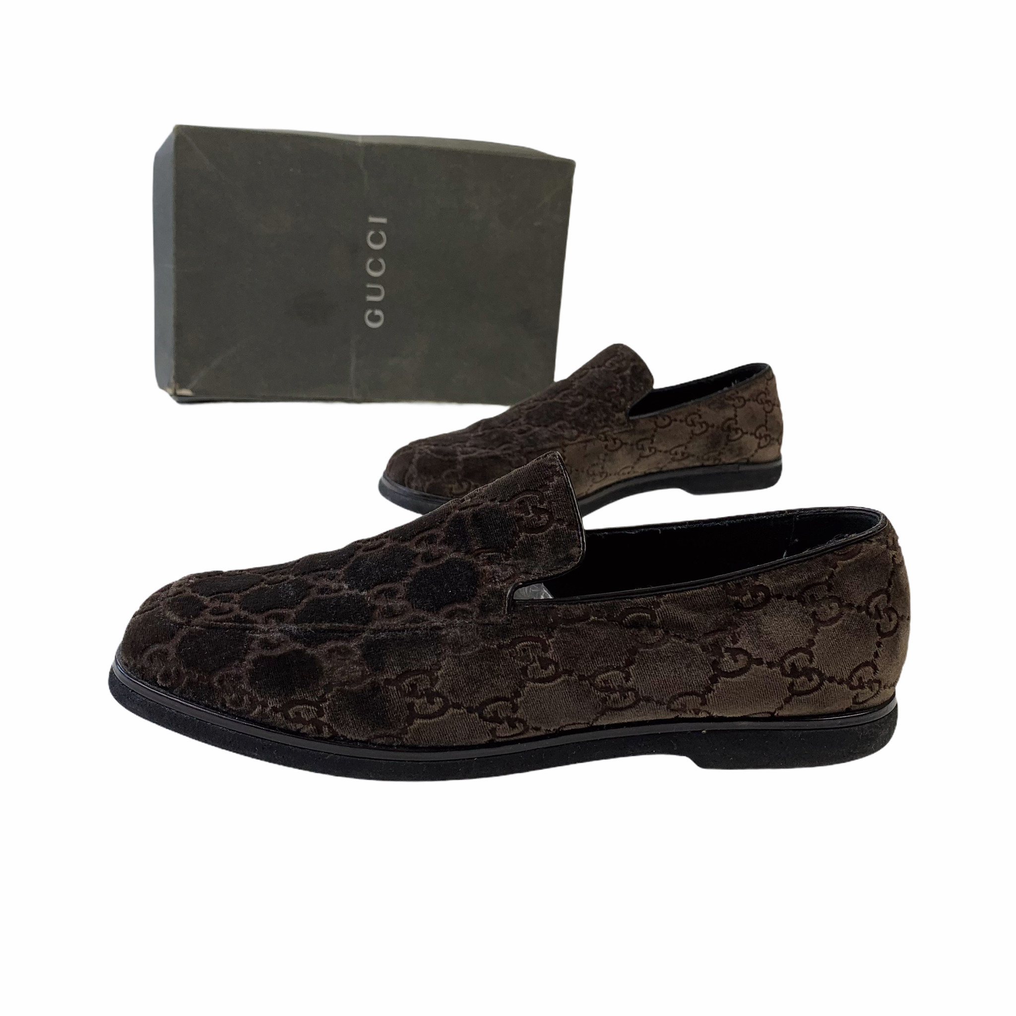 Gucci by Tom Ford 1997 Brown Velour Monogram Loafers - Oliver's Archive