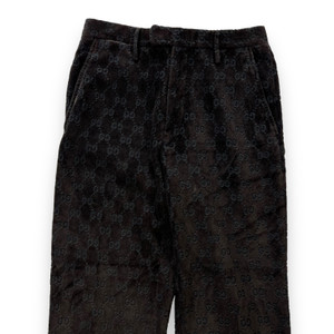Gucci by Tom Ford Black Velour Monogram Trousers 