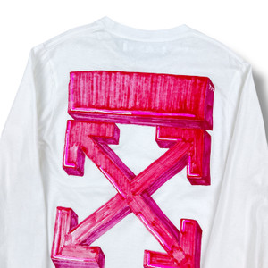 Off-White Pink Marker Arrows White Long Sleeve T Shirt 