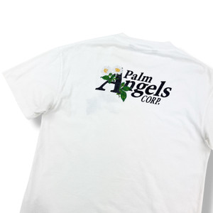 Palm Angels Corp Flower Embroidered White T Shirt 