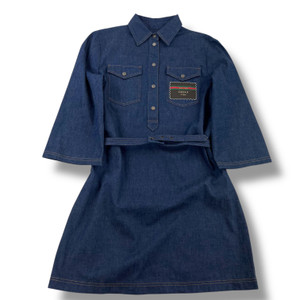 Gucci Logo Patch Belted Denim Mini Dress 