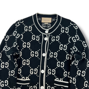 Gucci Navy Monogram Jacquard Cardigan 