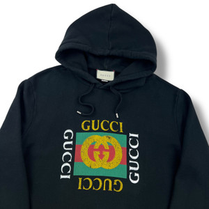 Gucci Printed Logo Distressed Black Hoodie 