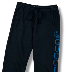 Gucci Blue Printed Logo Black Sweatpants