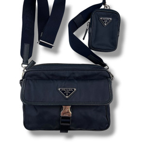 Prada Re-Nylon Saffiano Leather Navy Crossbody Bag 