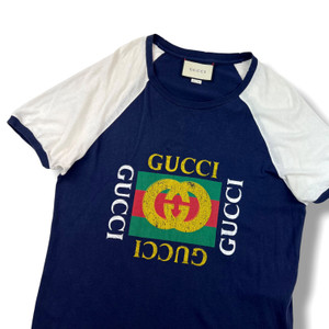 Gucci Navy & White Printed Logo T Shirt 
