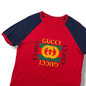 Gucci Printed Logo Red & Navy T Shirt