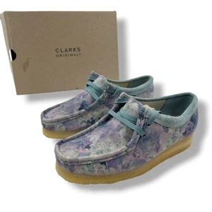 Clarks Wallabee Shoes Blue Watercolour 