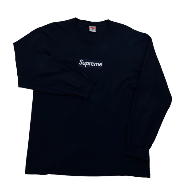 Supreme Navy Box Logo Long Sleeve T Shirt 