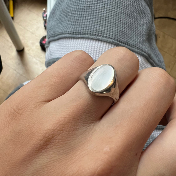 Sterling Silver Mother Of Pearl Oval Signet Ring