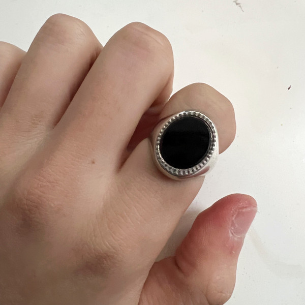 Sterling Silver Oval Onyx Signet Ring