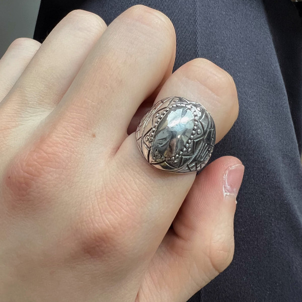 Sterling Silver Dome Patterned Ring 