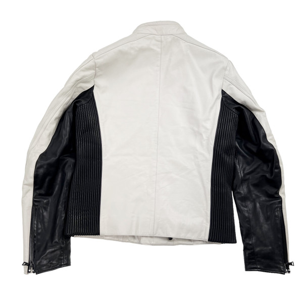 Prada Black & White Leather Biker Jacket 