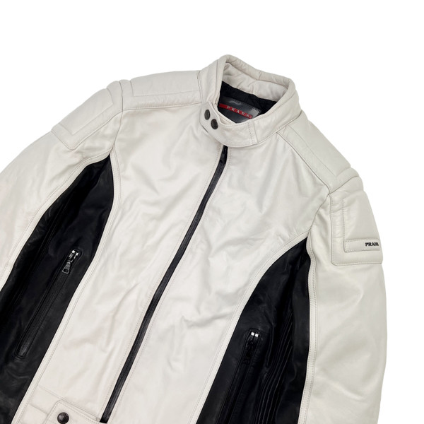 Prada Black & White Leather Biker Jacket 
