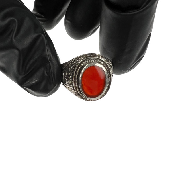 Sterling Silver Cabochon Carnelian Signet Ring 