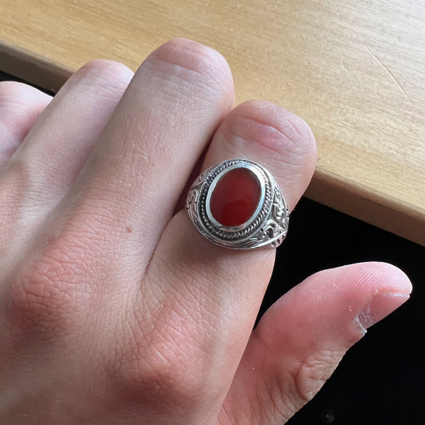 Sterling Silver Cabochon Carnelian Signet Ring 