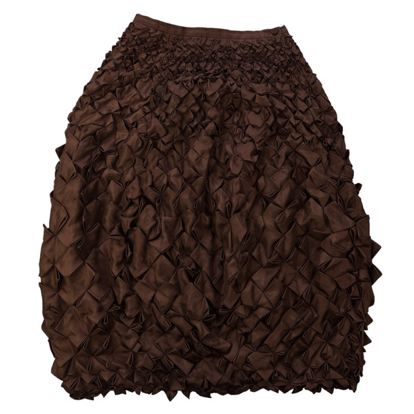 Issey Miyake Sample Brown Abstract Pleat Silk Skirt