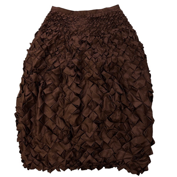 Issey Miyake Sample Brown Abstract Pleat Silk Skirt