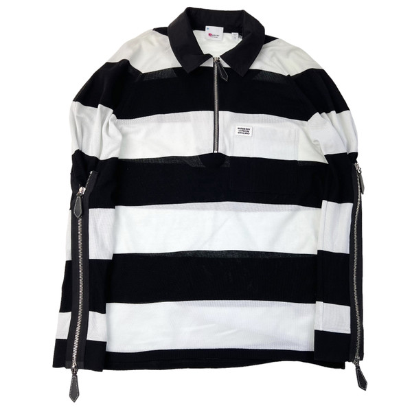 Burberry Zip Detail Striped Oversized Rugby Shirt
