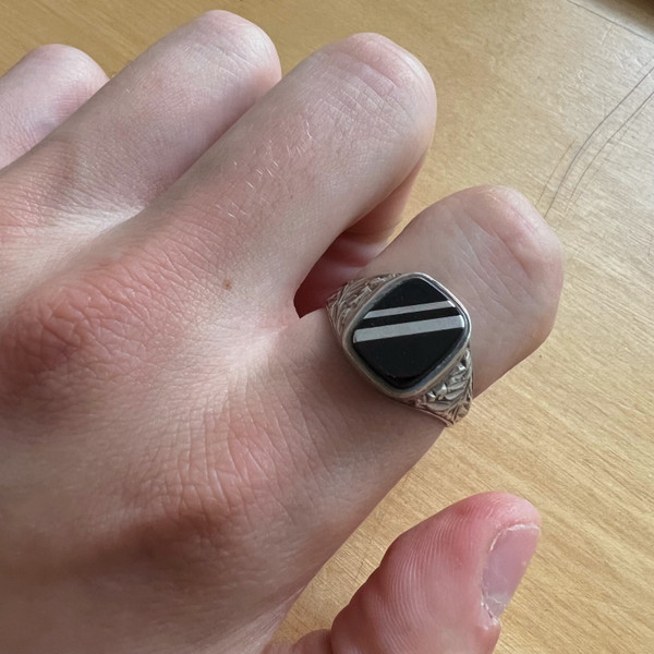 Sterling Silver Onyx Stripe Signet Ring
