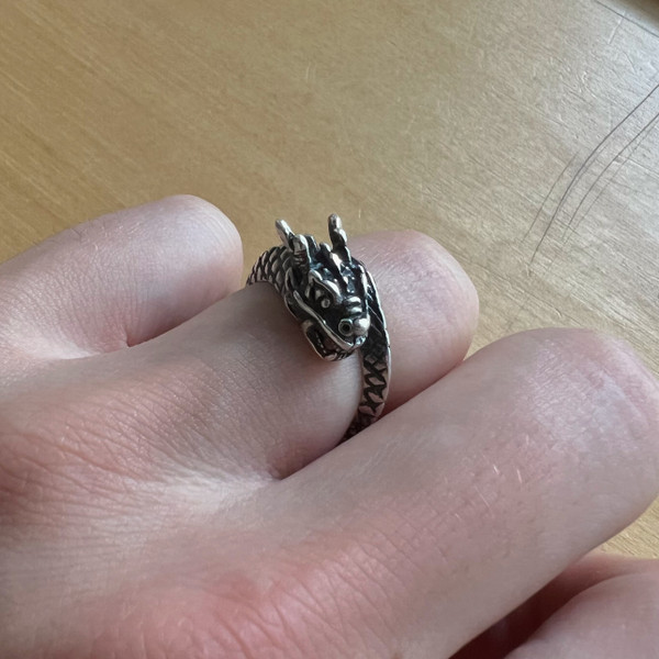 Sterling Silver Dragon Head Ring 