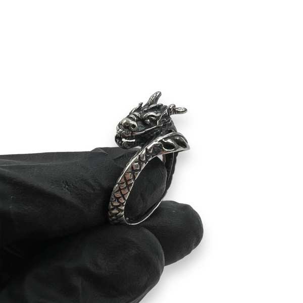 Sterling Silver Dragon Head Ring 