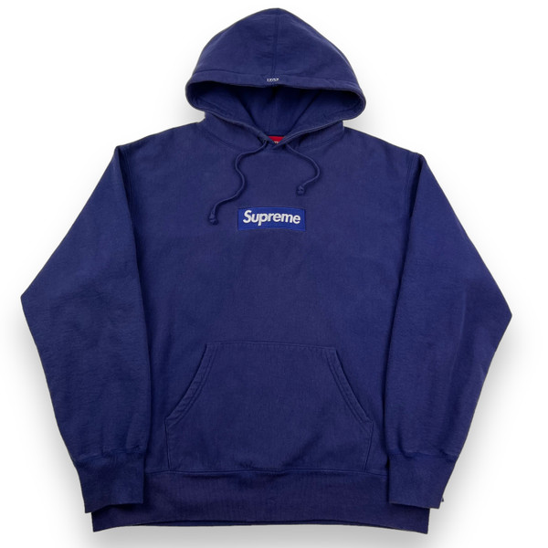 Supreme Washed Navy Box Logo Hoodie 