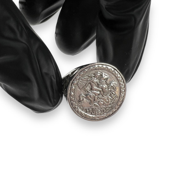 Sterling Silver St George Coin Ring 