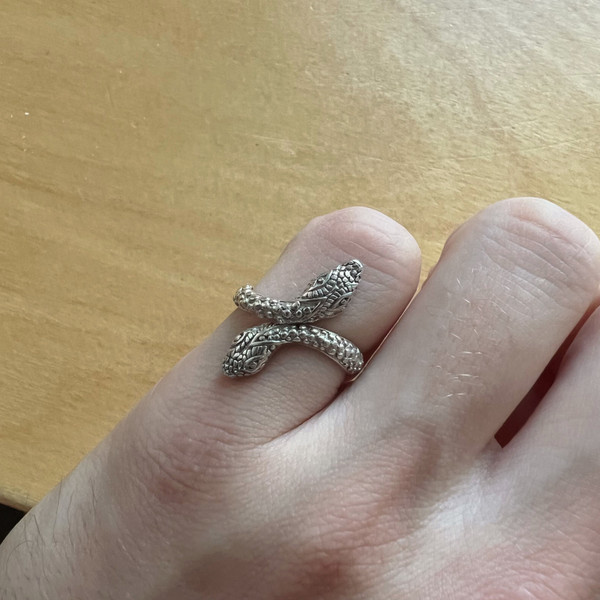 Sterling Silver Snake Double Head Ring