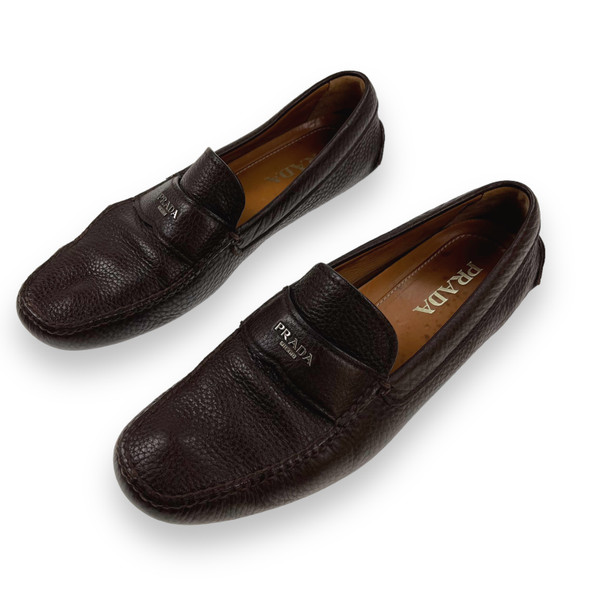 Prada Brown Pebbled Leather Loafers 