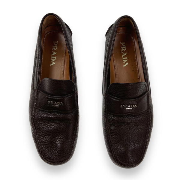 Prada Brown Pebbled Leather Loafers 