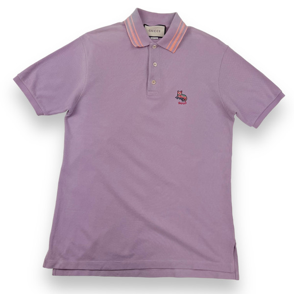 Gucci Cat Embroidered Lilac Polo Shirt 