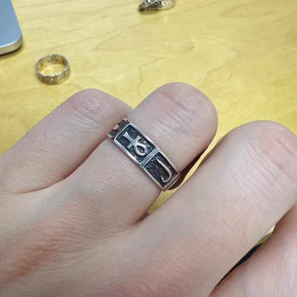 Sterling Silver Hieroglyphics Design Ring 