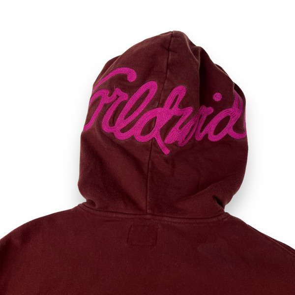 Stussy Burgundy Embroidered Zip Up Hoodie