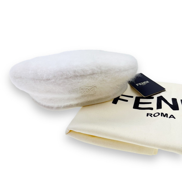 Fendi Logo Embroidered White Berret