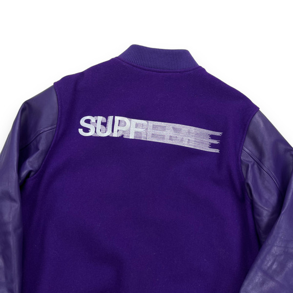 Supreme Motion Logo Purple Leather Varsity Jacket 