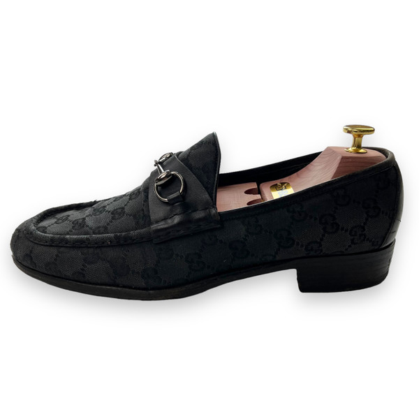 Gucci Monogram Black Horsebit Loafers 