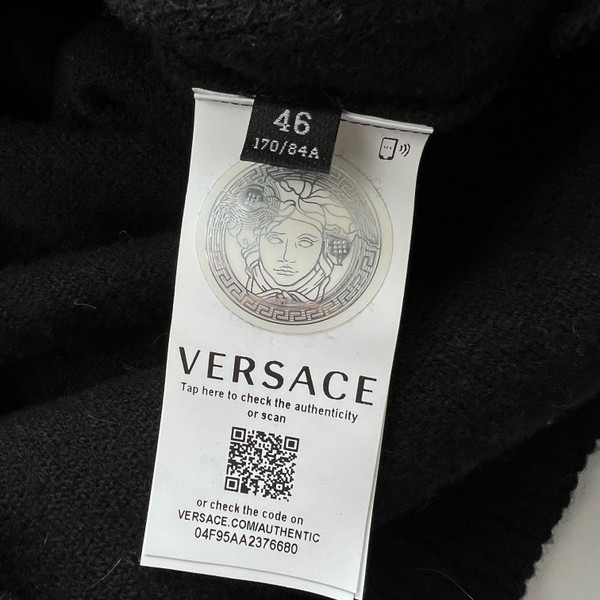 Versace Intarsia Wool & Cashmere Knit Black Hoodie