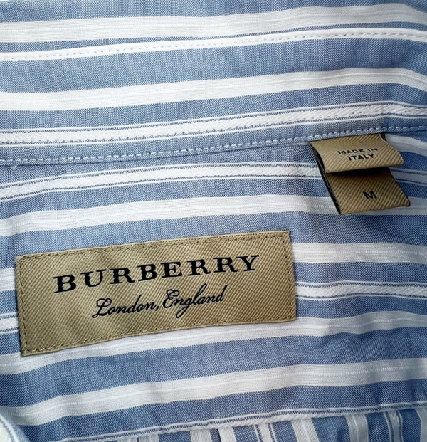 Burberry Embroidered Logo Blue Pinstripe Shirt
