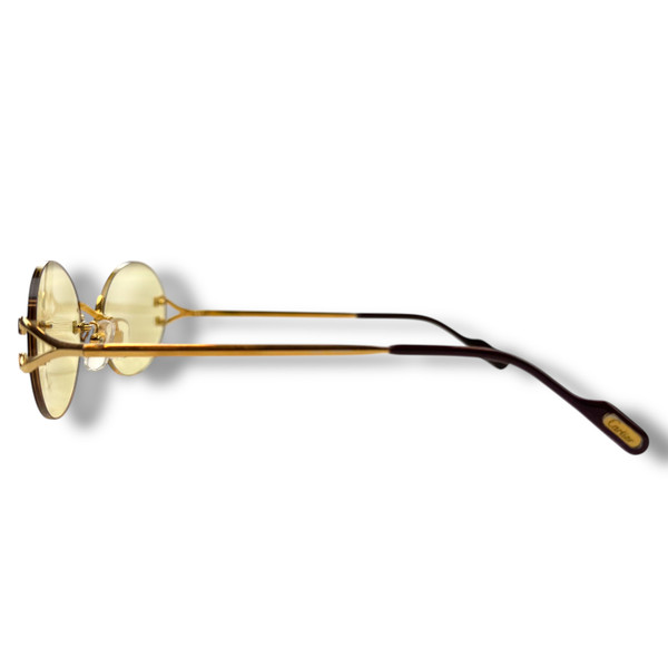 Cartier 22ct Gold Plated C Decor Rimless Sunglasses w/ Custom Champagne Lenses 
