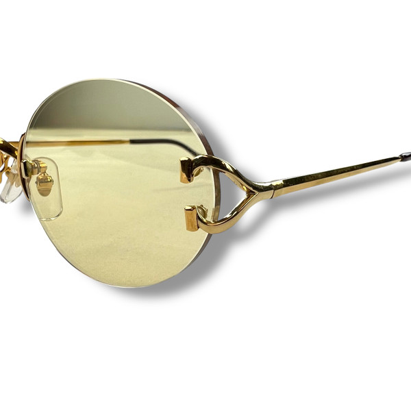 Cartier 22ct Gold Plated C Decor Rimless Sunglasses w/ Custom Champagne Lenses 
